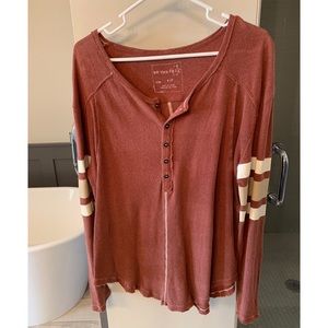 Burgundy Free People Long Sleeve Shirt